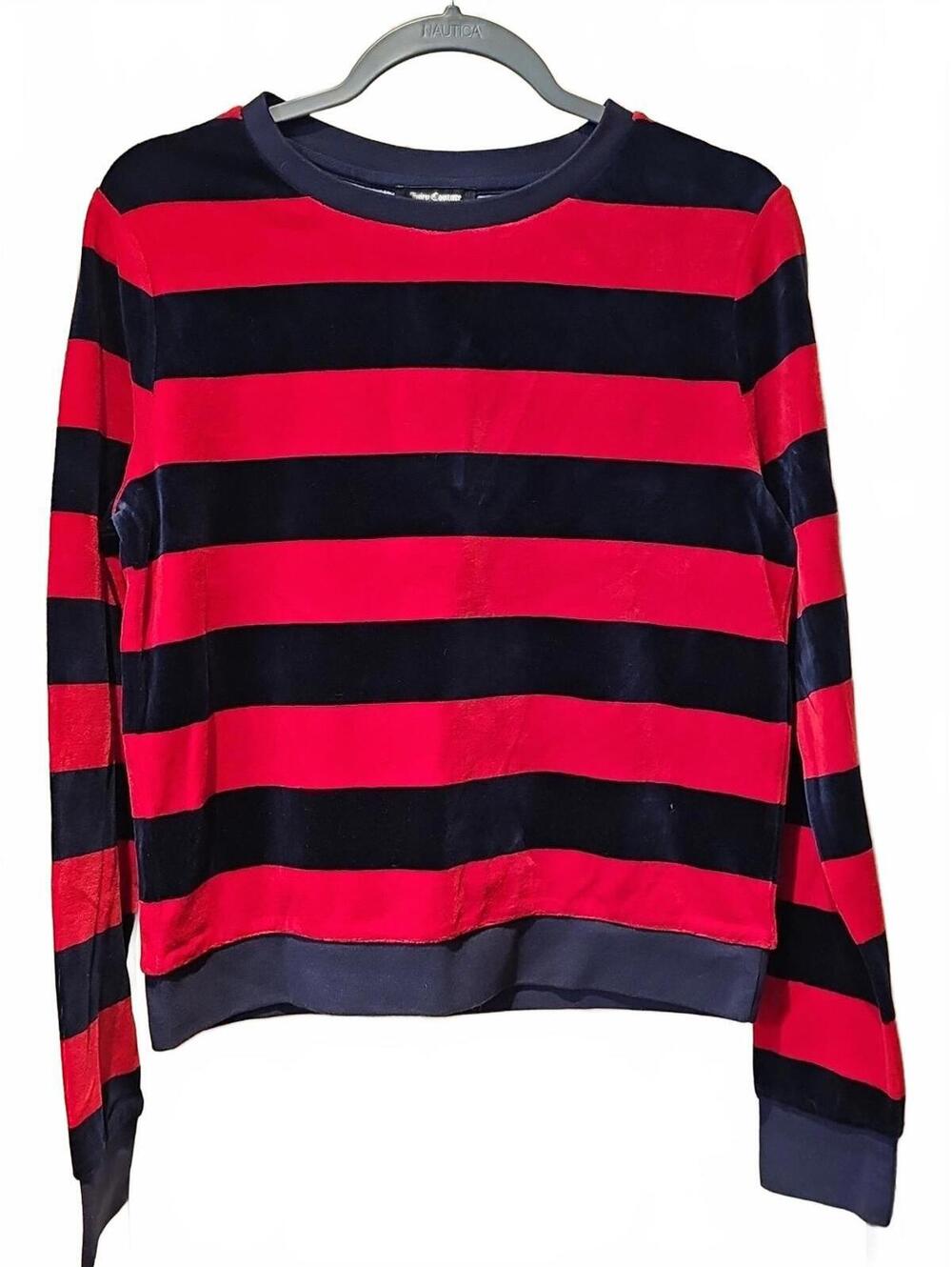 Juicy Couture Black Label XS Velour Pullover Sweater Striped Track Stretch
